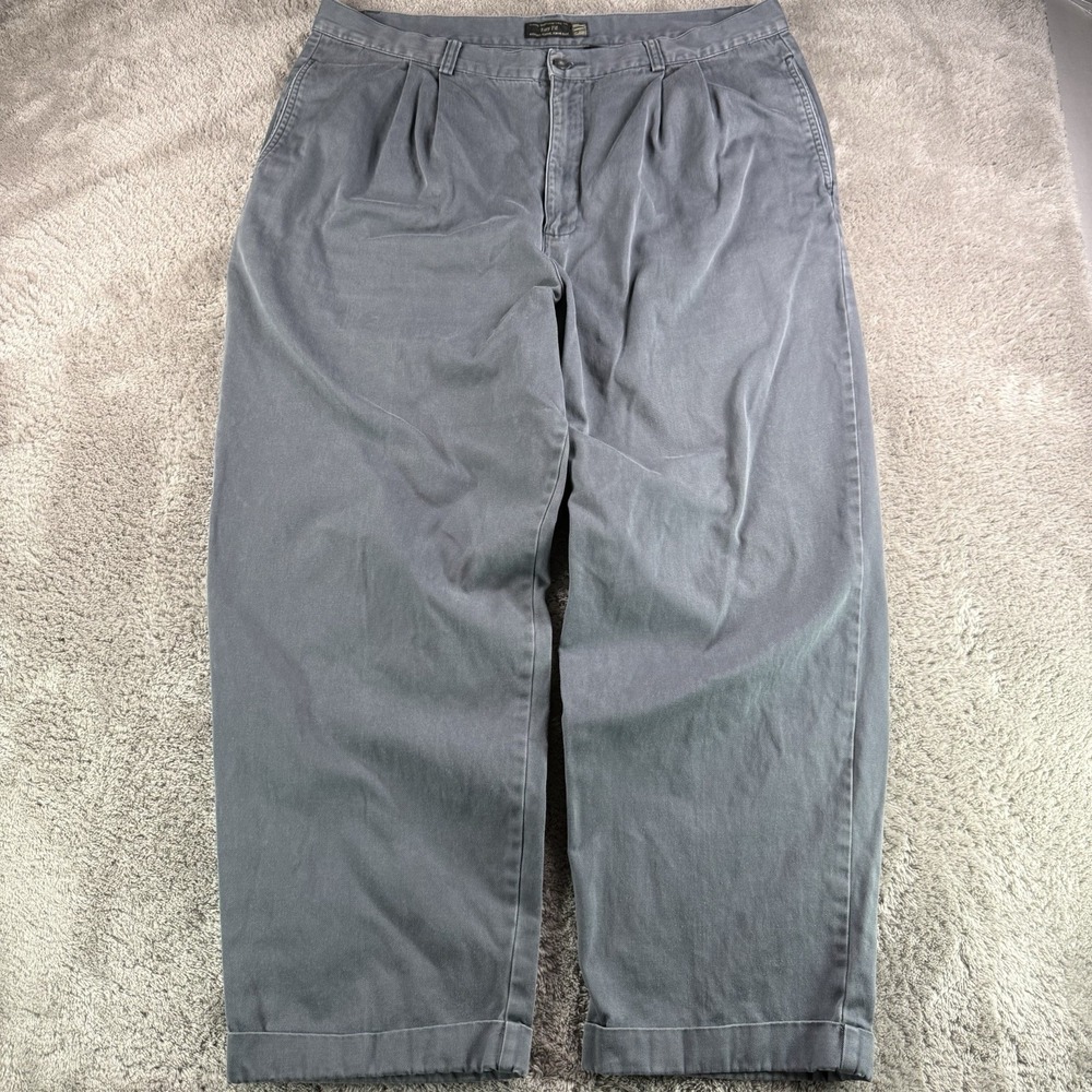 Gap Vintage Mens 40x28 Easy Fit High Rise Pleated Chino Pants Blue Cotton Cuffed